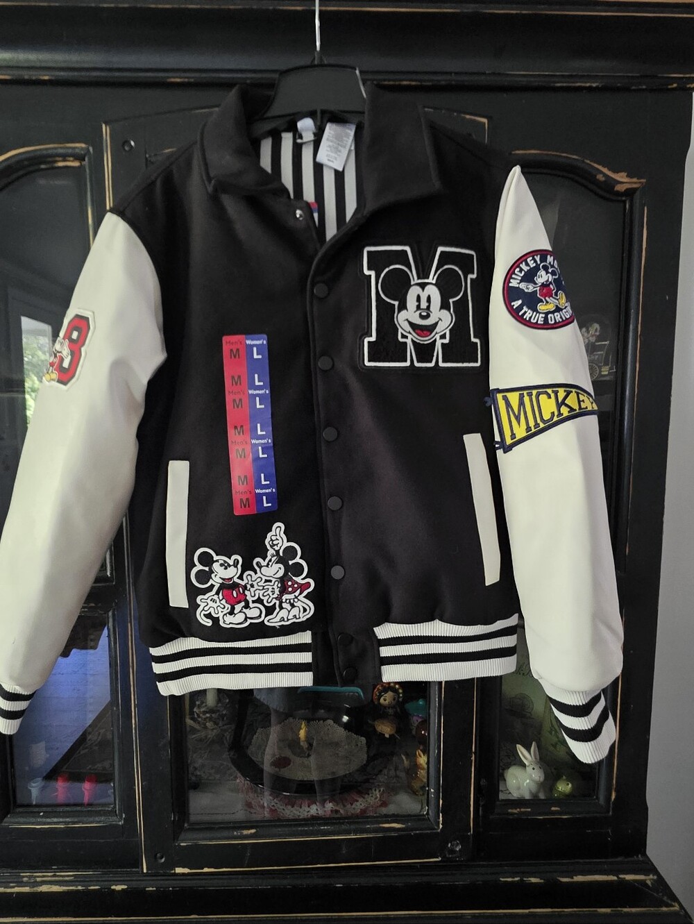 Black and White Mickey Patch Varsity Bomber Jacket